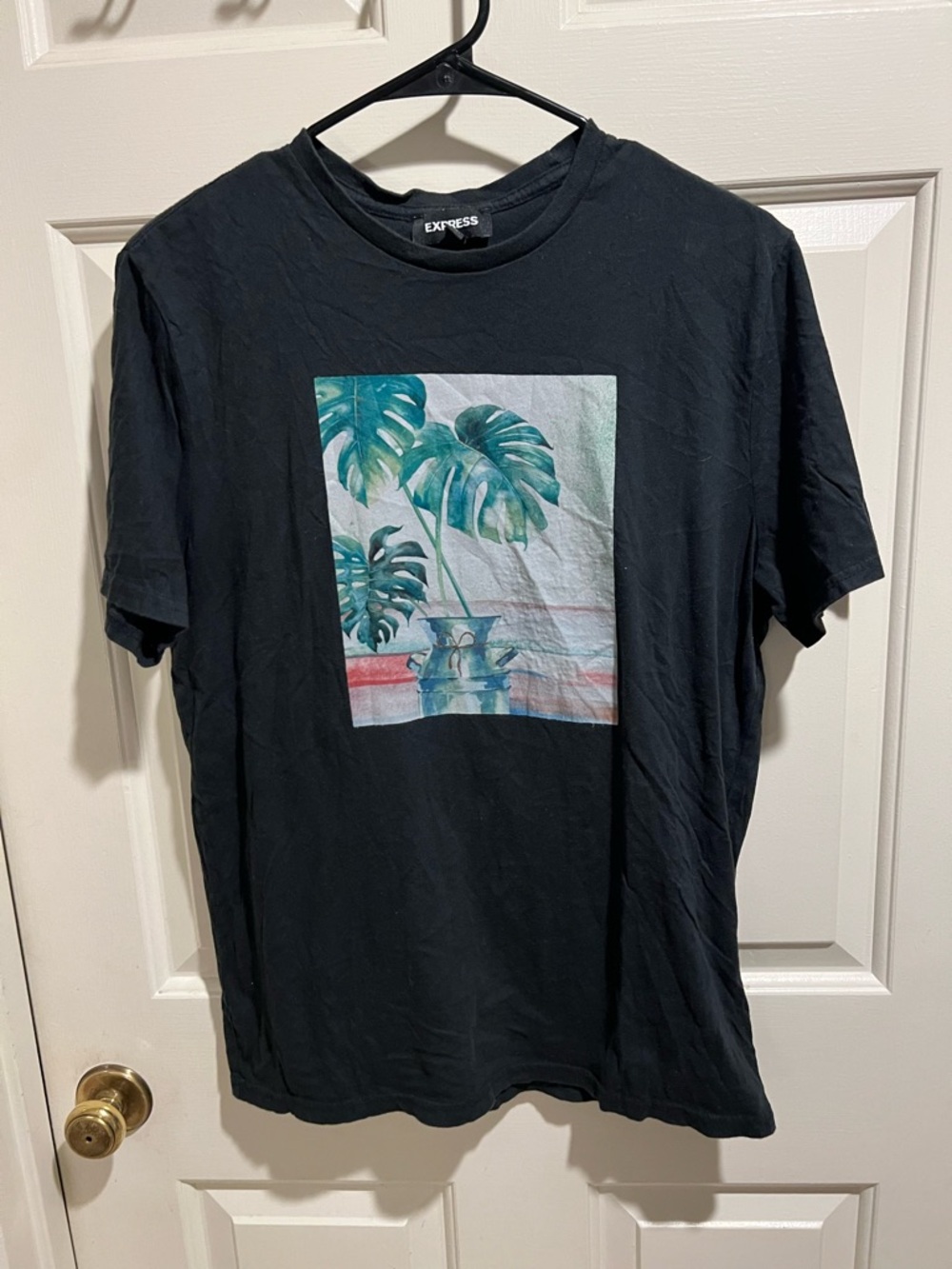 Express Black Short-Sleeve Tee with Teal Tropical Print